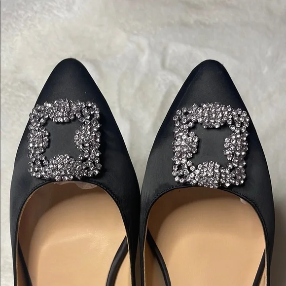 Black Embellished satin Women's Flats - Picture 8 of 9